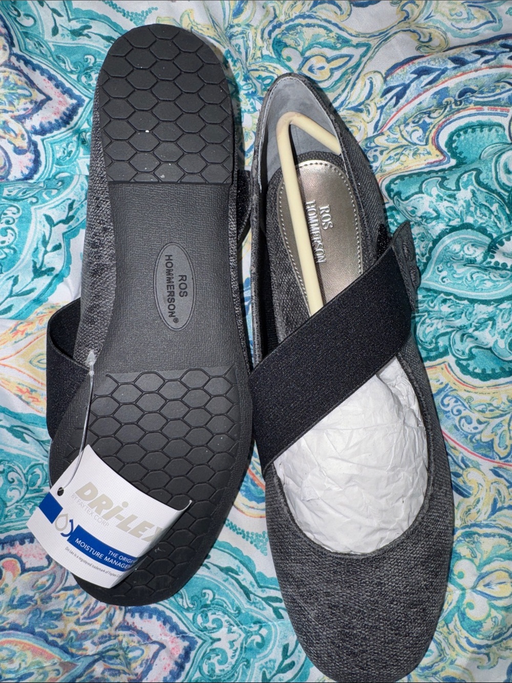 Ros Hommerson Charcoal Gray Slip-On Elastic Strap Flats